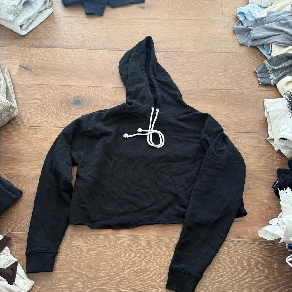 Black cropped Hoodie Women Top